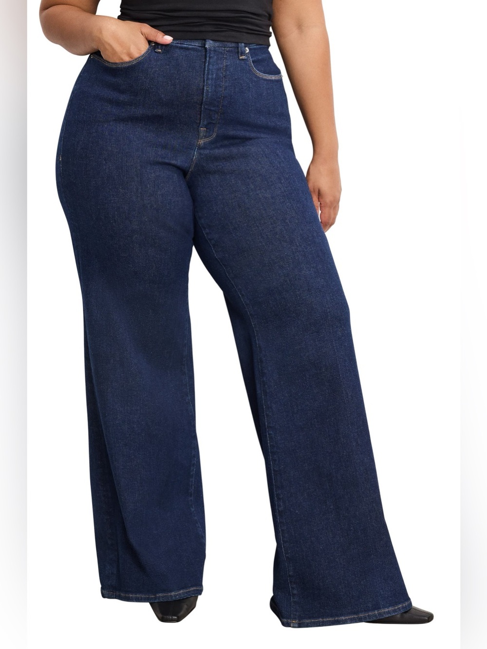 Good American Good Waist High Waist Wide Leg Palazzo Jeans